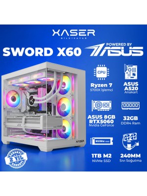 Xaser Sword X60 Ryzen 7 5700X 32GB Ram 1tb M.2 Nvme SSD 8gb RTX5060 Sıvı Soğutmalı Masaüstü Oyuncu Bilgisayarı