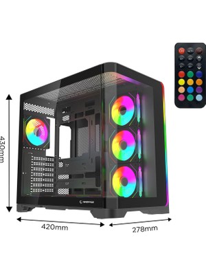 Rampage Lyron Kumandalı 7*12CM Argb Fan+Kontrolcü Pwm Fanlı Atx/m-Atx Siyah Oyuncu Kasası