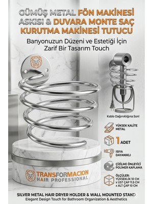 Transformacion Gümüş Metal Fön Makinesi Askısı Duvara Monte Saç Kurutma Makinesi Tutucu 719681