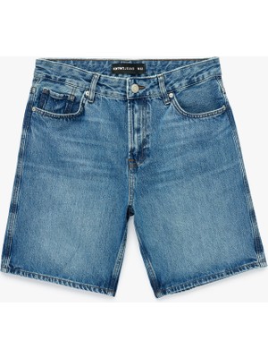 Koton Pamuklu Cepli Straight Fit Bermuda Jean Şort