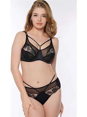 Beruflic Balenli Desteksiz Dolgusuz Toparlayıcı Yaka Detaylı Dantelli Küçültücü Sütyen ve Slip Takım