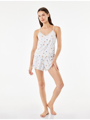 Koton Dantel Detaylı Desenli Şortlu Pijama Takımı