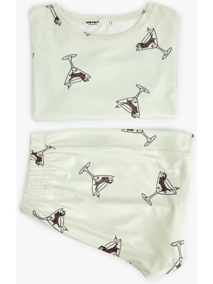 Koton Bisiklet Yaka Kısa Kollu Rahat Kesim Şortlu Pijama Takımı