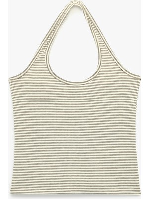 Koton Slim Fit Pamuklu Çizgili Kolsuz Halter Yaka Bluz