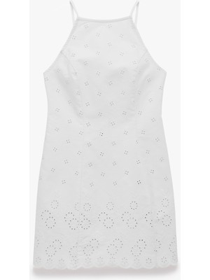 Koton Pamuklu Halter Yaka Nakışlı Bodycon Mini Fisto Elbise