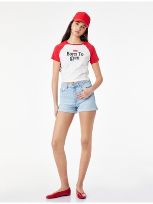 Koton Pamuklu Yüksek Bel Slim Fit Duble Paça Mini Denim Şort