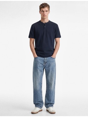 Koton Regular Fit Pamuklu Düğmeli Kısa Kollu Henley Yaka Tişört