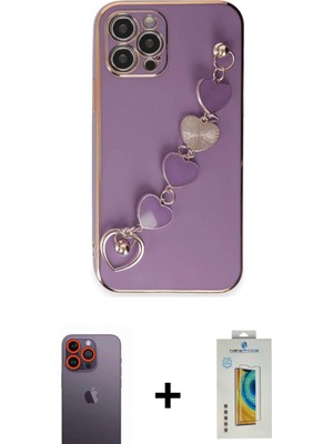 Marsilyan™- iPhone 12 Pro Kılıf Nova Işık Prime - Siyah Polymer Nano Ekran Koruyucu + Neon Fosforlu Kamera Lens - Tu