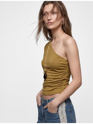 Koton Regular Fit Drape Detaylı Asimetrik Yaka Tek Omuz Bluz