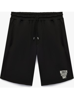 Koton Straight Fit Beli Bağcıklı Baskılı Spor Şort