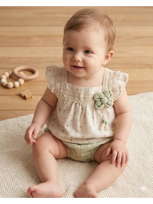🌸bayramlık Kız Bebek Papatya Detaylı Müslin Şort Takım