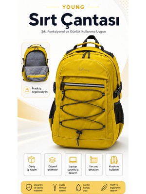 Young 51537 Yellow Sarı Unisex Çok Cepli Suya Dayanıklı Sırt Çantası