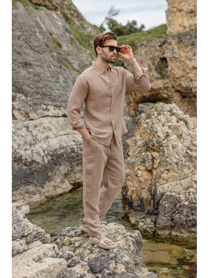 Madmext Camel Gömlek Pantolon Erkek Ikili Takım E7322