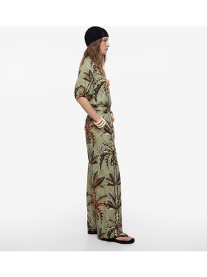Koton Viskon Bağcıklı Yuvarlak Yaka Karpuz Kollu Floral Oversize Bluz