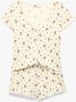 Koton Pamuklu Desenli Kısa Kollu Şortlu Pijama Takımı