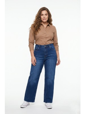 Kadın Yüksek Bel Wide Leg Denim Bol Pantolon BGL-ST05449