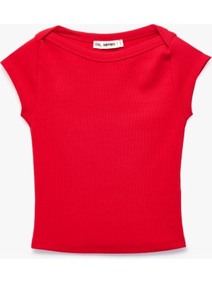 Koton Slim Fit Kısa Kollu Kayık Yaka Kaşkorse Pamuklu Tişört