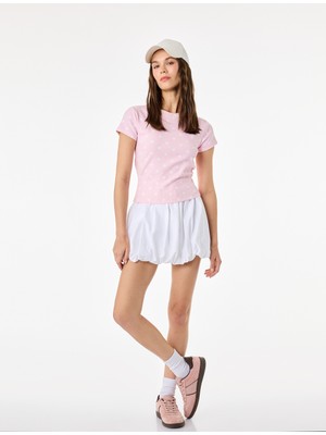 Koton Pamuklu Slim Fit Bisiklet Yaka Puantiyeli Kısa Kollu Tişört
