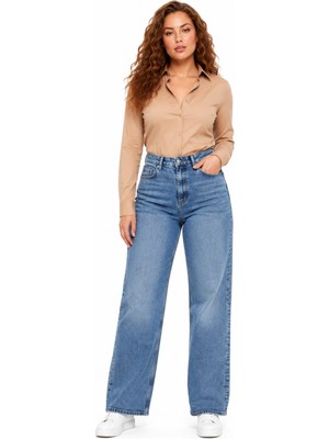 Kadın Yüksek Bel Wide Leg Denim Bol Pantolon BGL-ST05449
