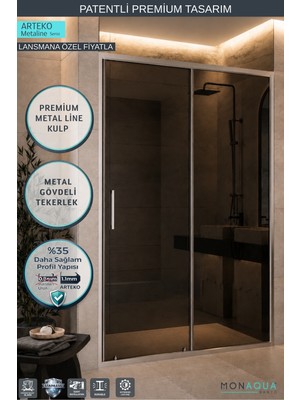 MONAQUA Arteko Metaline 1 Sabit 1 Kayar Duşakabin - Parlak Profil 5mm Temperli Füme Cam