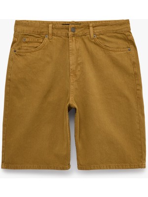 Koton Normal Bel Pamuklu Straight Fit Cepli Bermuda Jean Şort