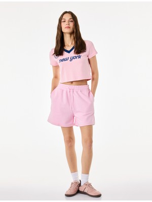 Koton Slim Fit Beli Bağcıklı Cepli Simli Mini Şort