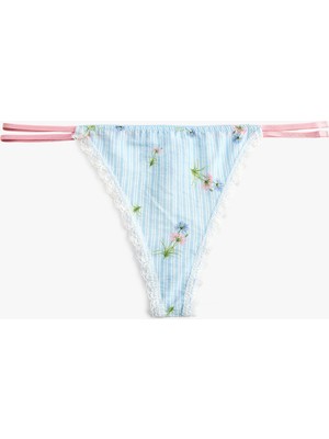 Koton Dantelli Lastik Detaylı Çiçek Desenli Viskon Çizgili String Külot