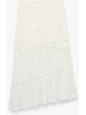 Koton Yüksek Bel Slim Fit Dikiş Detaylı Dantel Asimetrik Midi Etek