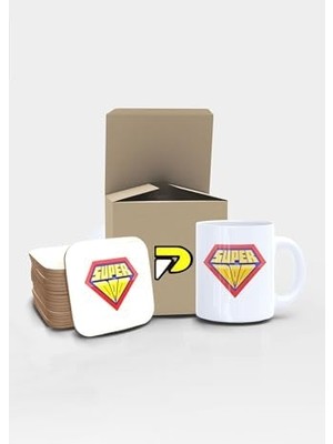 Assess Store Super Dad Baba Tasarımlı Baskılı Kupa Bardak Seti Mug (Babalar Günü Hediyesi, Babaya Hediye)