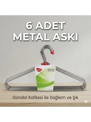 Gondol Paslanmaz Metal Elbise Askısı 6 Adet