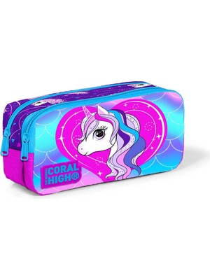 Coral High Kids Mavi Unicorn Desenli Polyester İki Bölmeli Kalem Çantası 22397 Kapasite ve Şıklık