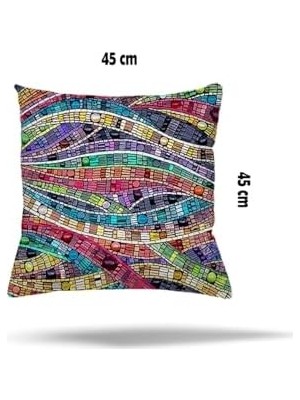 Assess Store Pelangi Çiçek Mozaik Kilim Etnik Desen Gizli Fermuarlı Yastık Kılıfı Kırlent Kılıfı Koltuk Yastık Kılıfı, Karışık Renkli 45 x 45
