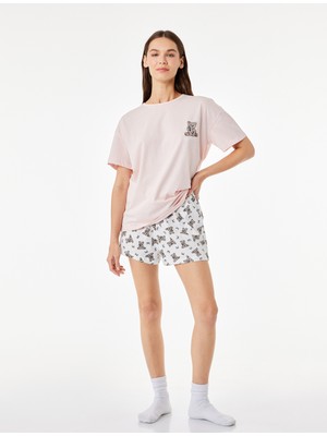 Koton Pamuklu Bisiklet Yaka Kısa Kollu Rahat Kesim Baskılı Pijama Takımı