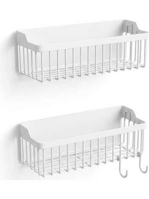 Assess Store Delmeden Yapışkanlı Plastik Banyo Rafı – Askılı Duş Organizeri, Su Tahliyeli Şampuanlık (2’li Set – 25 Cm)