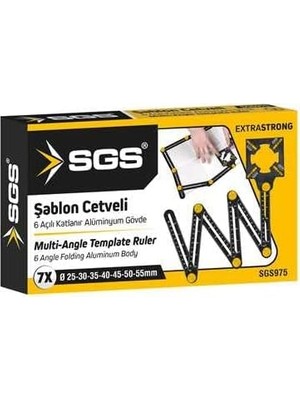 Assess Store Sgs Çok Açılı Şablon Cetveli, 6 Açılı Katlanır Alüminyum Gövde, Ayarlanabilir Pozisyon Cetveli, Model SGS975