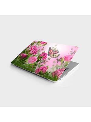 Assess Store Laptop Bilgisayar Notebook Pc Kaplama Etiketi Pembe Güller Kelebek