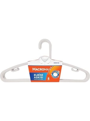 Assess Store Macro Max Elbise Askısı 6'lı Paket (Beyaz/siyah), Düzenli Dolaplar Için Pratik Kıyafet Askısı
