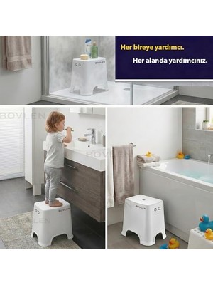 Assess Store Kaydırmaz Banyo Taburesi, 120 kg Taşıma Kapasiteli Kaymaz Banyo Taburesi, Çocuk Taburesi, 1. Sınıf Sert Plastik, (E-B-Y 30X42X34 Cm)