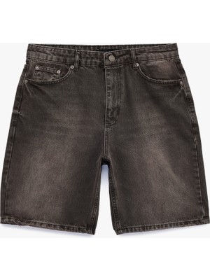 Koton Pamuklu Cepli Normal Bel Straight Fit Bermuda Jean Şort