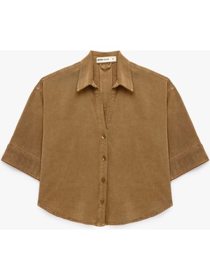 Koton Klasik Yaka Yarım Kollu Oversize Jean Gömlek