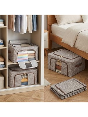 Assess Store Katlanabilir Metal Iskeletli Hurç ve Saklama Kutusu - Şeffaf Pencereli, Çift Yönlü Açılır, Sert Tabanlı Dolap Içi ve Yatak Altı Düzenleyici (40X30X20 Cm) (Gri)