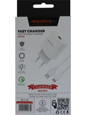 Megatech CC01 (CC22-M3 ) 2in1 5v-3.0 Ev Şarj+ Micro Kablo Hızlı Şarj