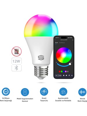 Şımart Akıllı Ampul Bluetooth 1100 Lümen Yüksek Parlaklık 16 Milyon Renk Seçeneği