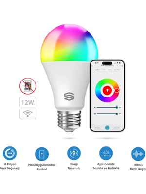 Şımart Akıllı Ampul Wifi Rgb 1100 Lümen Yüksek Parlaklık, Uygulama Kontrollü