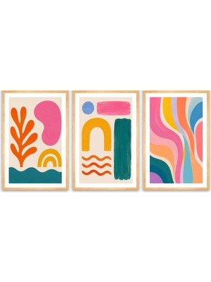 TASARIM ŞEYLER Tasarım Şeyler Renkli Minimal Sanat Temalı 3’lü Mdf Poster Seti – Modern Renkli Iskandinav Duvar Dekoru 4