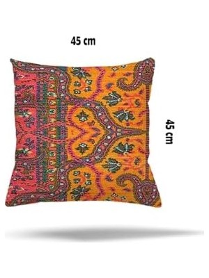Assess Store Pelangi Çiçek Kaz Ayağı Kuştüyü Desenli Gizli Fermuarlı Yastık Kılıfı Kırlent Kılıfı Koltuk Yastık Kılıfı, Fuşya-Turuncu 45 x 45