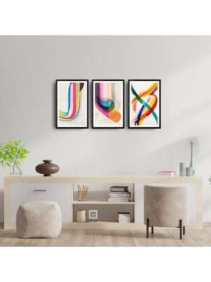 TASARIM ŞEYLER Tasarım Şeyler Renkli Soyut Çizgi Temalı 3’lü Mdf Poster Seti – Modern Geometrik Duvar Dekoru