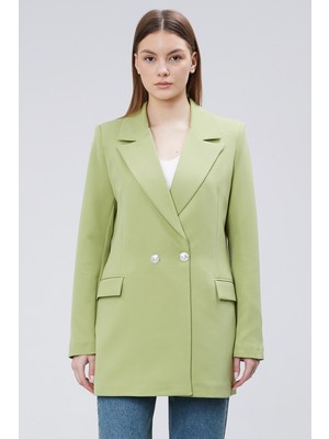 Bolivente Fıstık Yeşili Oversize Dokuma Blazer Ceket
