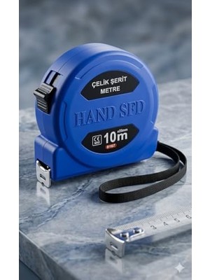 Assess Store Hand Sfd Çelik Şerit Metre, 10M x 25MM, Sarı, Mavi ve Kırmızı Renk Seçenekleri, Ölçüm Aleti (Mavi)