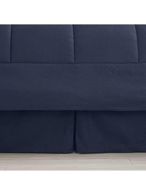 Assess Store 2 Yastık Kılıfı & 2 Yastık Kılıfı & Yatak Eteği Dört Mevsim Sıcaklık, Ince Çift Fırçalı MIKROFIBER/%100 Fiber Dolgu, Yunan Anahtar Lacivert, Kraliçe